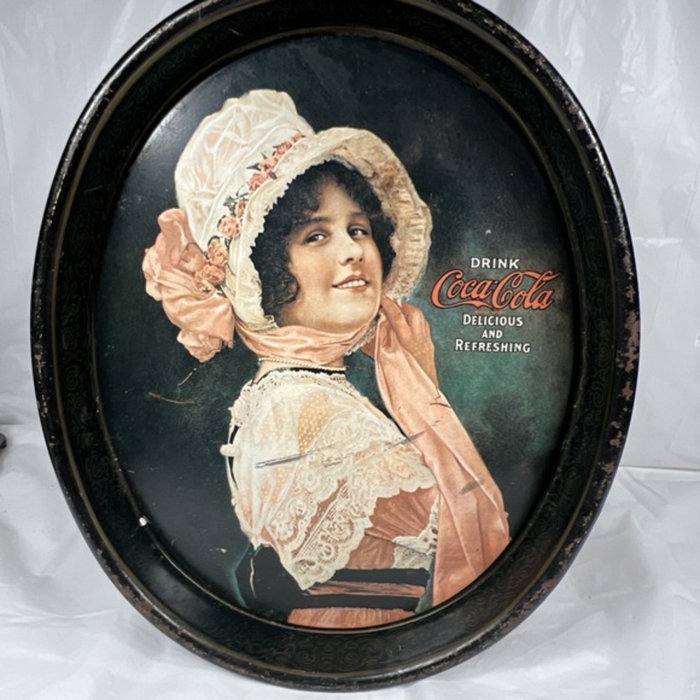 Vintage Coca Cola Tin Tray w 1914 Betty Girl Oval Coke Metal‎ 1970s